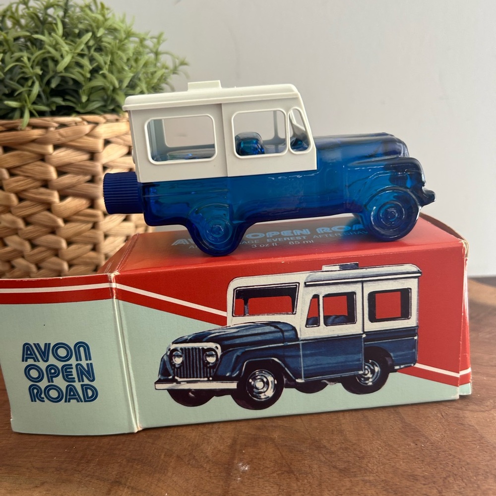 AVON Blue “Open Road” Glass Jeep Bottle New in Box